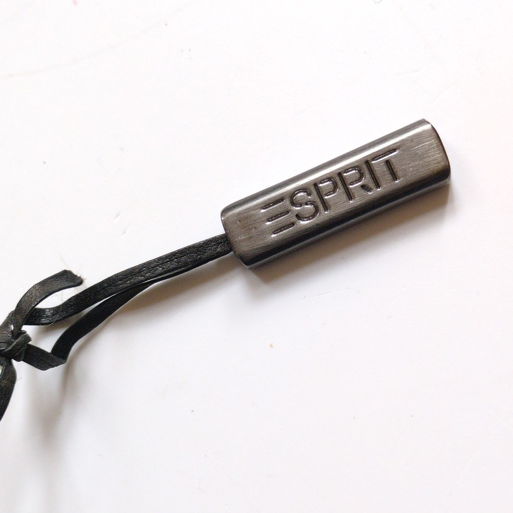 Vtg Y2K Esprit Logo Charm Purse Bag Hang Tag Keychain Fob Rectangular Black Cord